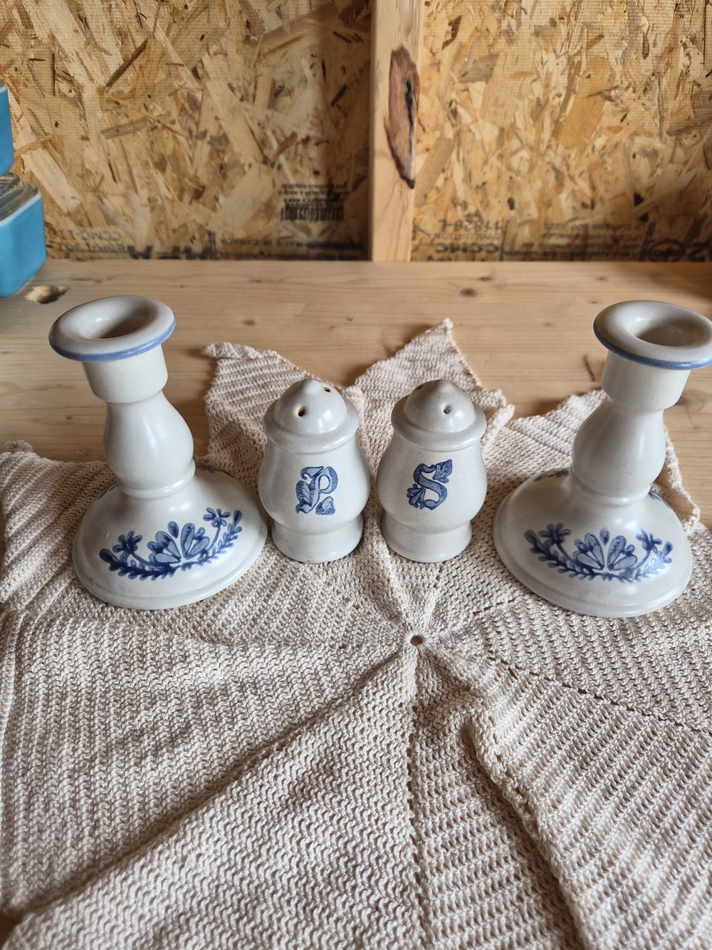 Pfaltzgraff Yorktowne Salt And Pepper Shakers W/ Candle Holders
